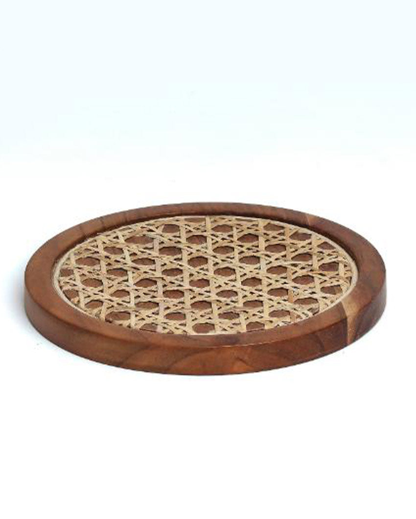 Walnut Disc Rosemary Wicker Trivet Lite Brown