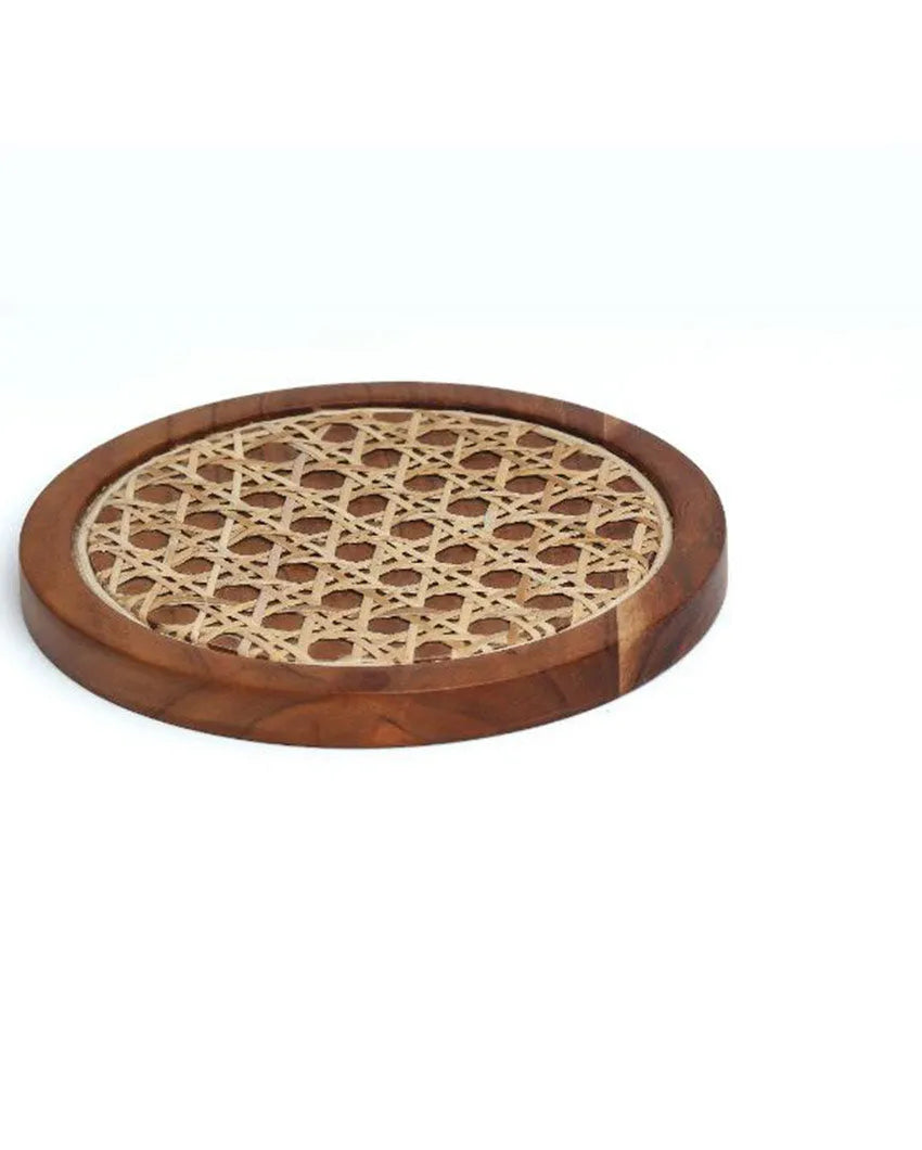 Walnut Disc Rosemary Wicker Trivet Lite Brown