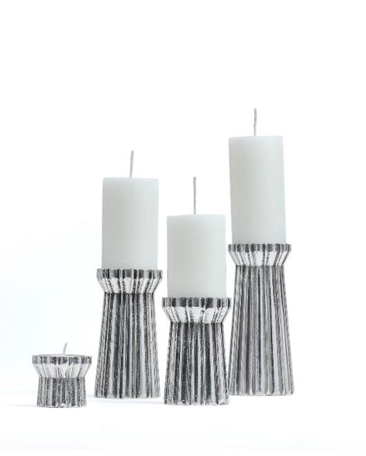 Qutub  Azure Aluminum Candle Stands | Set Of 4 Silver