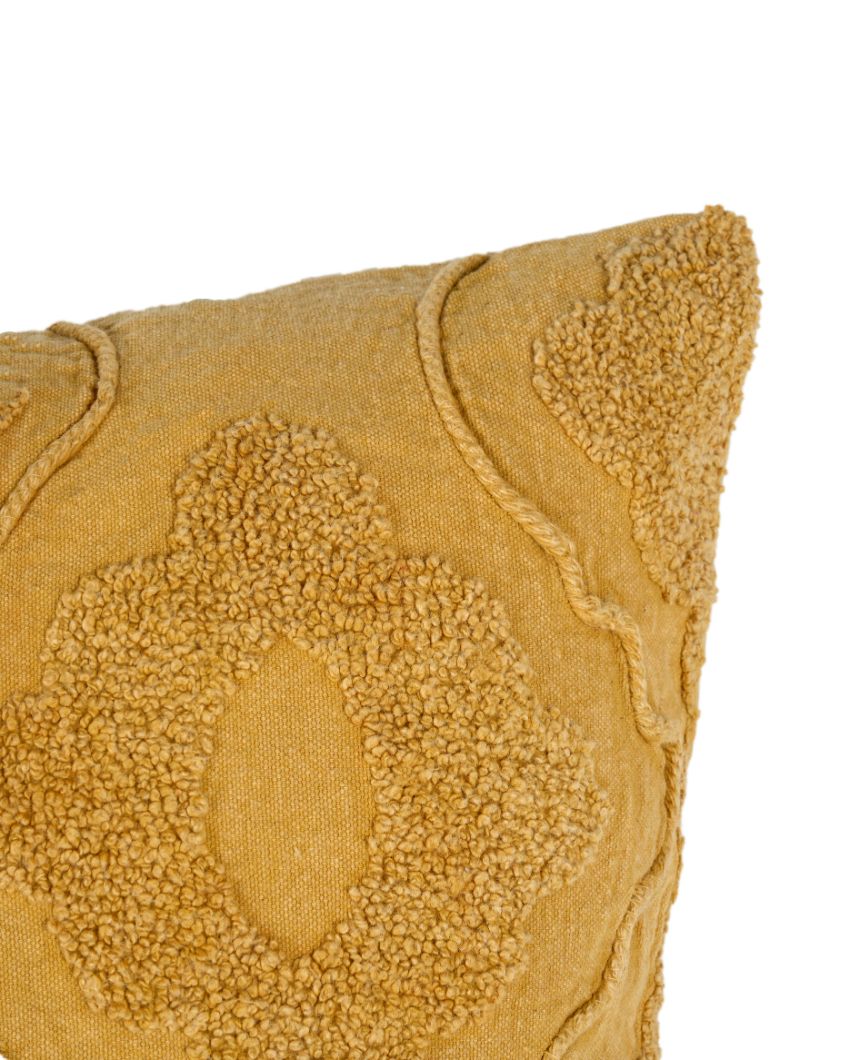 Ritualistic Design Tufted Cushion Covers | Set of 2 | 18 x 18 Inches Mustard