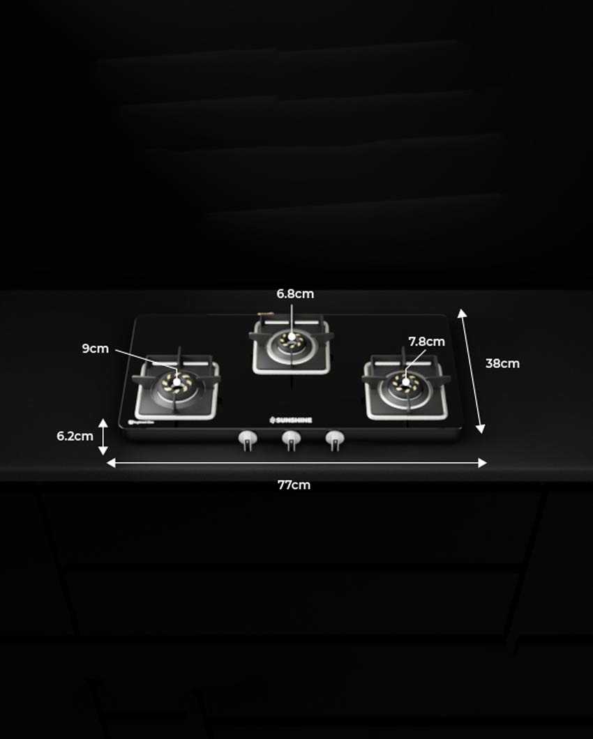 Slimmest Aircross Gas Stove Manual Ignition 3 Burner | ISI Certified