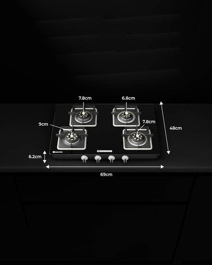 Slimmest Aircross Gas Stove Manual Ignition 4 Burner | ISI Certified