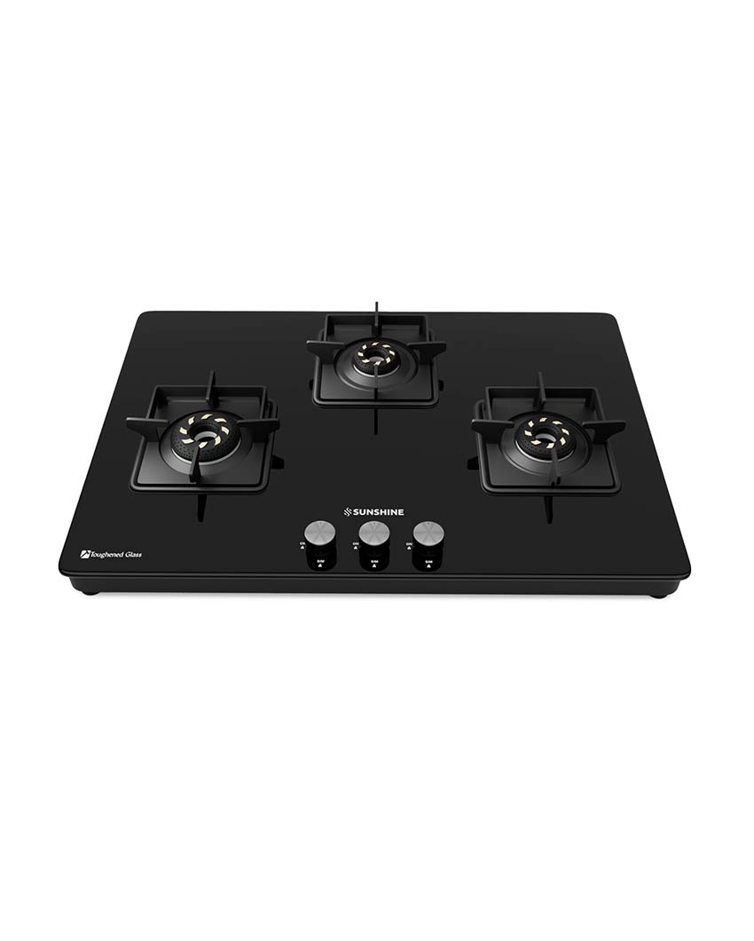 Slimmest Magnite 3 Burner Glass Hob Top Cooktop Manual Ignition | ISI Certified