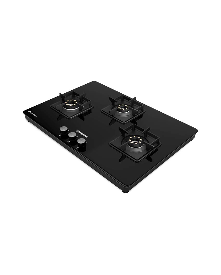 Slimmest Magnite 3 Burner Glass Hob Top Cooktop Manual Ignition | ISI Certified