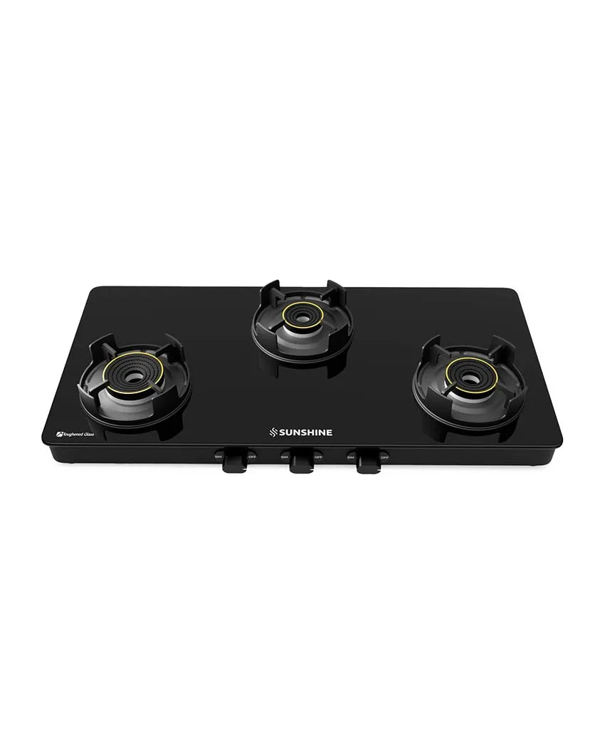 Regal 3 Burner Gas Stove Toughened Glass Cooktop Manual Ignition