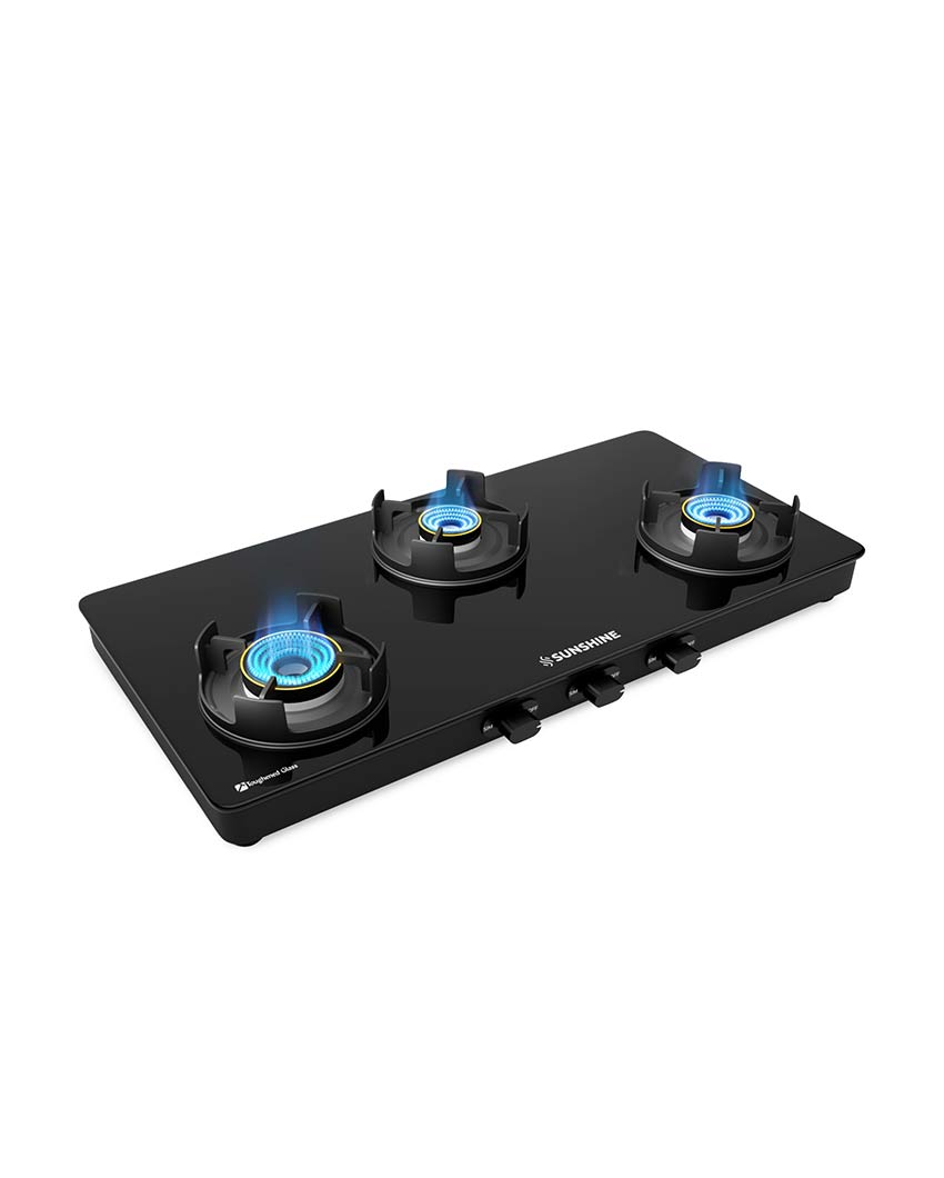 Regal 3 Burner Gas Stove Toughened Glass Cooktop Manual Ignition