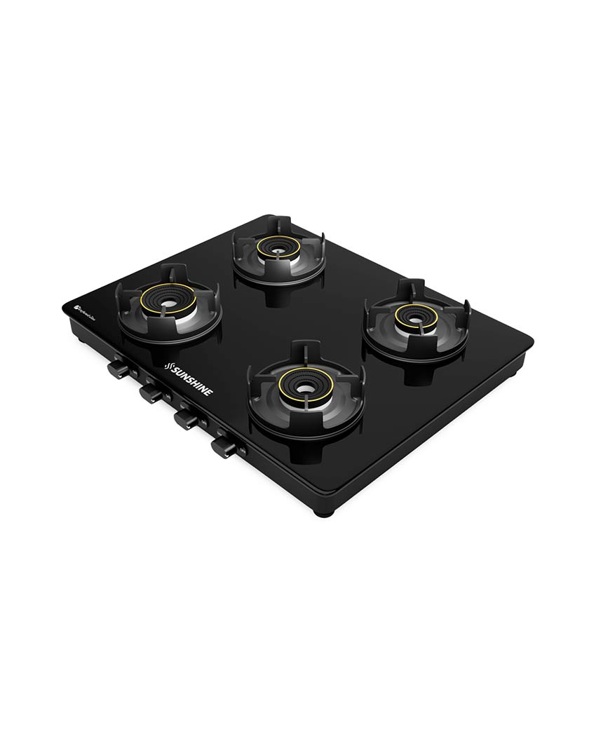 Regal 4 Burner Gas Stove Toughened Glass Cooktop Manual Ignition