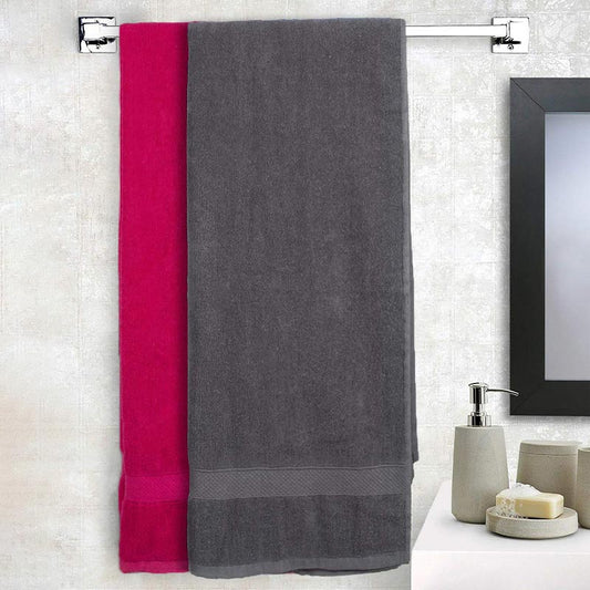 Dark Pink & Grey Bath Towel  | Set Of 2 Default Title