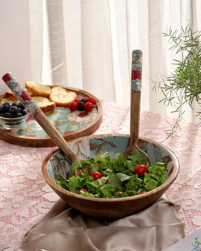 Classic Tray Wooden Salad Bowl with Servers | Set of 3