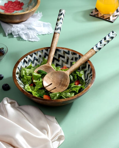 Waterproof Finish Wooden Salad Bowl with Servers | Set of 3
