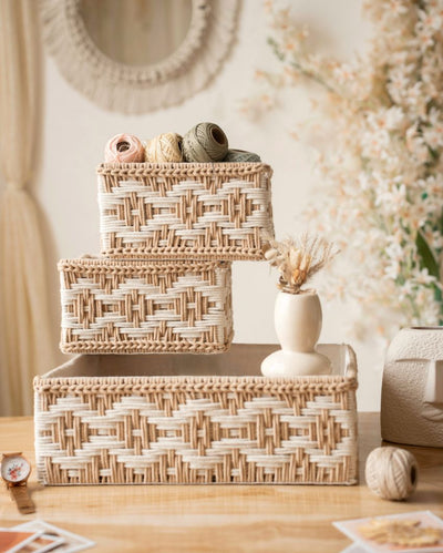 Mindful Satori Beige Cotton Basket Set | Set of 3