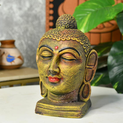 Terracotta Meditating Buddha Head Tabletop | 9 Inches