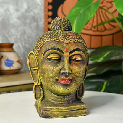 Terracotta Meditating Buddha Head Tabletop | 9 Inches