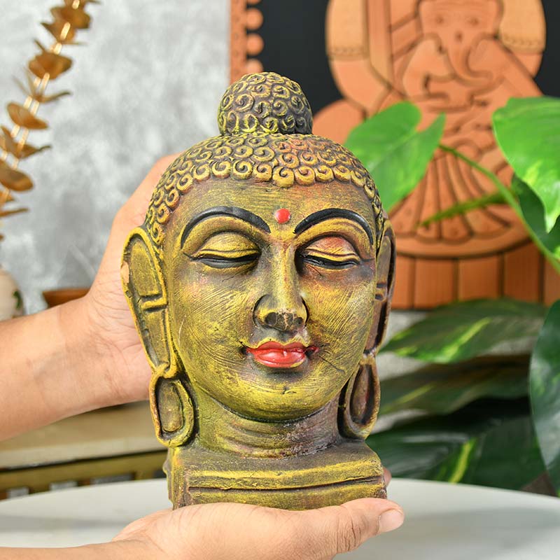 Terracotta Meditating Buddha Head Tabletop | 9 Inches