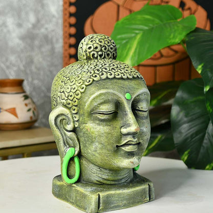 Terracotta Meditating Buddha Head Tabletop | 9 Inches