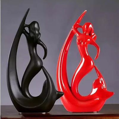 Modern Fish Angel Figure Ceramic Sculpture | Set of 2