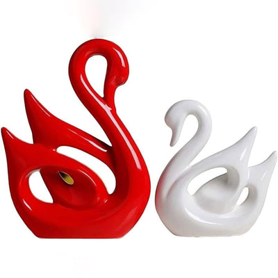 Matte Finish Ceramic Figurines Swan Decoration | Set of 2