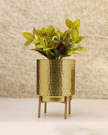 Ember Gold Hammered Metal Planter with Stand | Plant not included