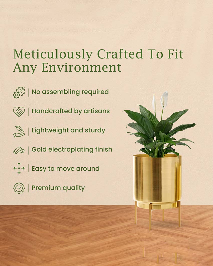 Ember Gold Metal Planter with Stand | Plant not included