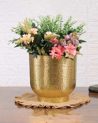 Lovely Mist Hammered Textured Metal Planter | Plant not included