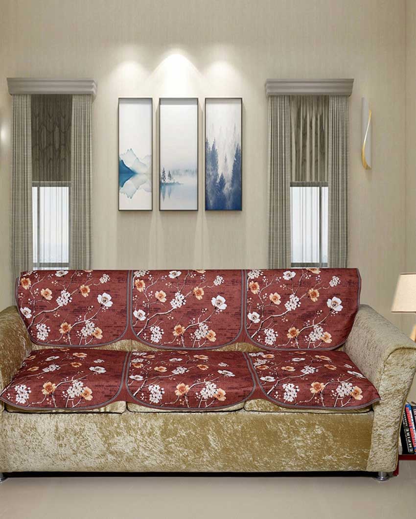 Artistic Flower Digital Printed Sofa Cover for Five Seater | Pack of 6