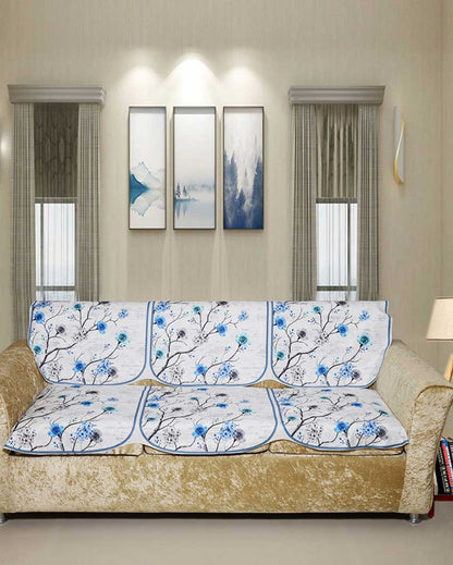 Artistic Flower Digital Printed Sofa Cover for Five Seater | Pack of 6