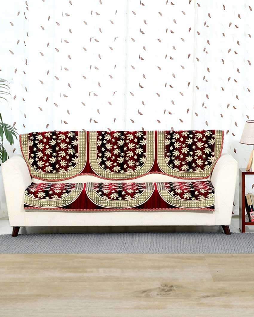 Pretty Small Flower Chenille Sofa Cover for Five Seater | Pack of 6