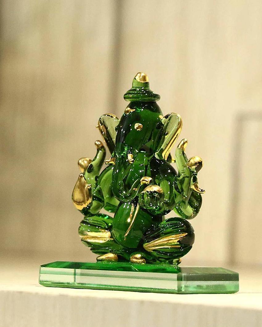 Pagri Ganesha Double Face Crystal Glass Showpiece | 2 x 3 inches