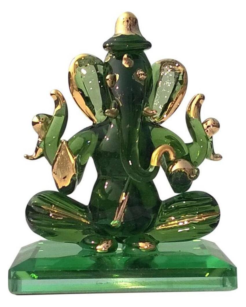 Pagri Ganesha Double Face Crystal Glass Showpiece | 2 x 3 inches