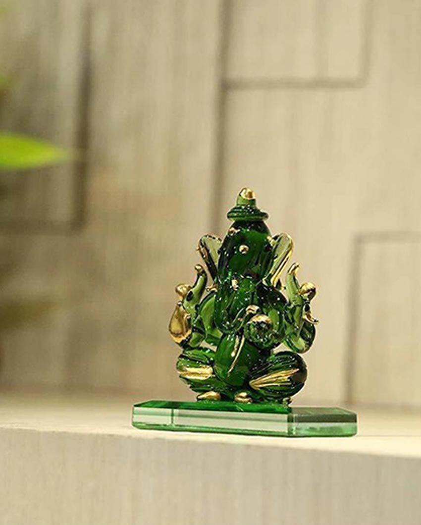 Pagri Ganesha Double Face Crystal Glass Showpiece | 2 x 3 inches