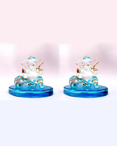 Masand Ganesha Crystal Glass Showpiece | Set of 2 | 3 x 2 inches