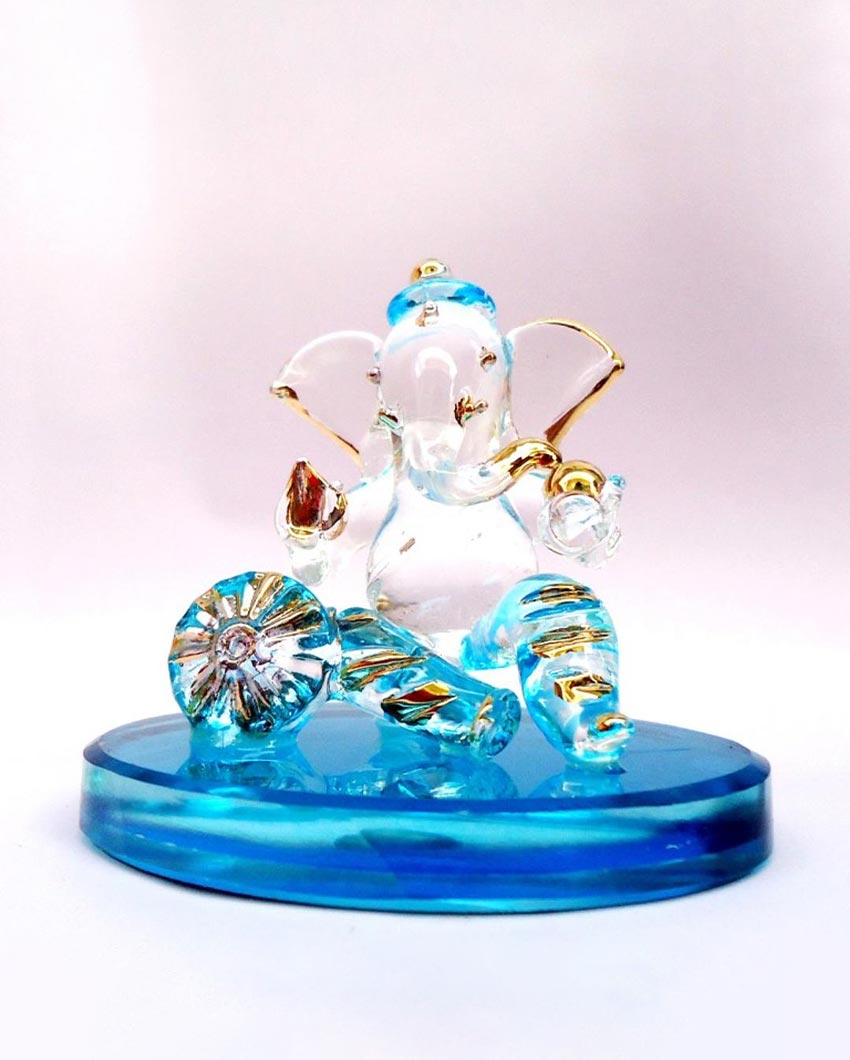 Masand Ganesha Crystal Glass Showpiece | Set of 2 | 3 x 2 inches