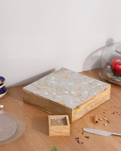 Versatile Set Wooden Square Spice Box with Enamel | 10 x 10 x 4 inches