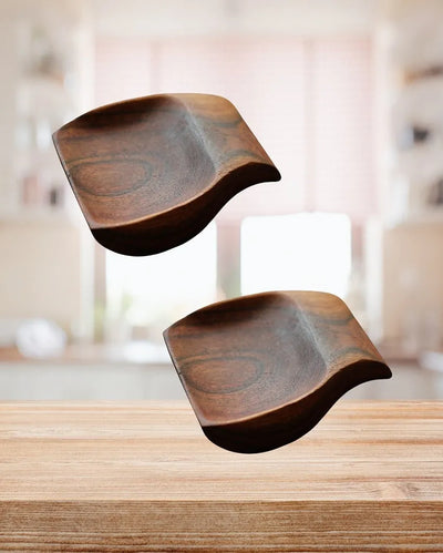 Handcrafted Acacia Wood Spoon Rest Holder | Set of 2 | 4 x 5 x 1 inches