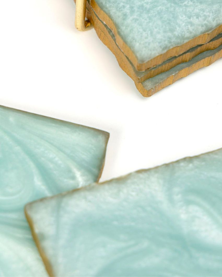 Serving Essential Resin Square Coasters with Stand | Set of 7