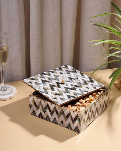 Zig Zag Enamel Coated Square Organizer Box | 10 x 10 x 4 inches