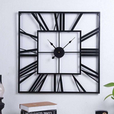 Classic Square Metal Wall Clock with Roman Numerals