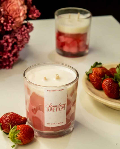 Romantic Bliss Strawberry Love Float White Scented Glass Jar Candle | 3 x 3 inches