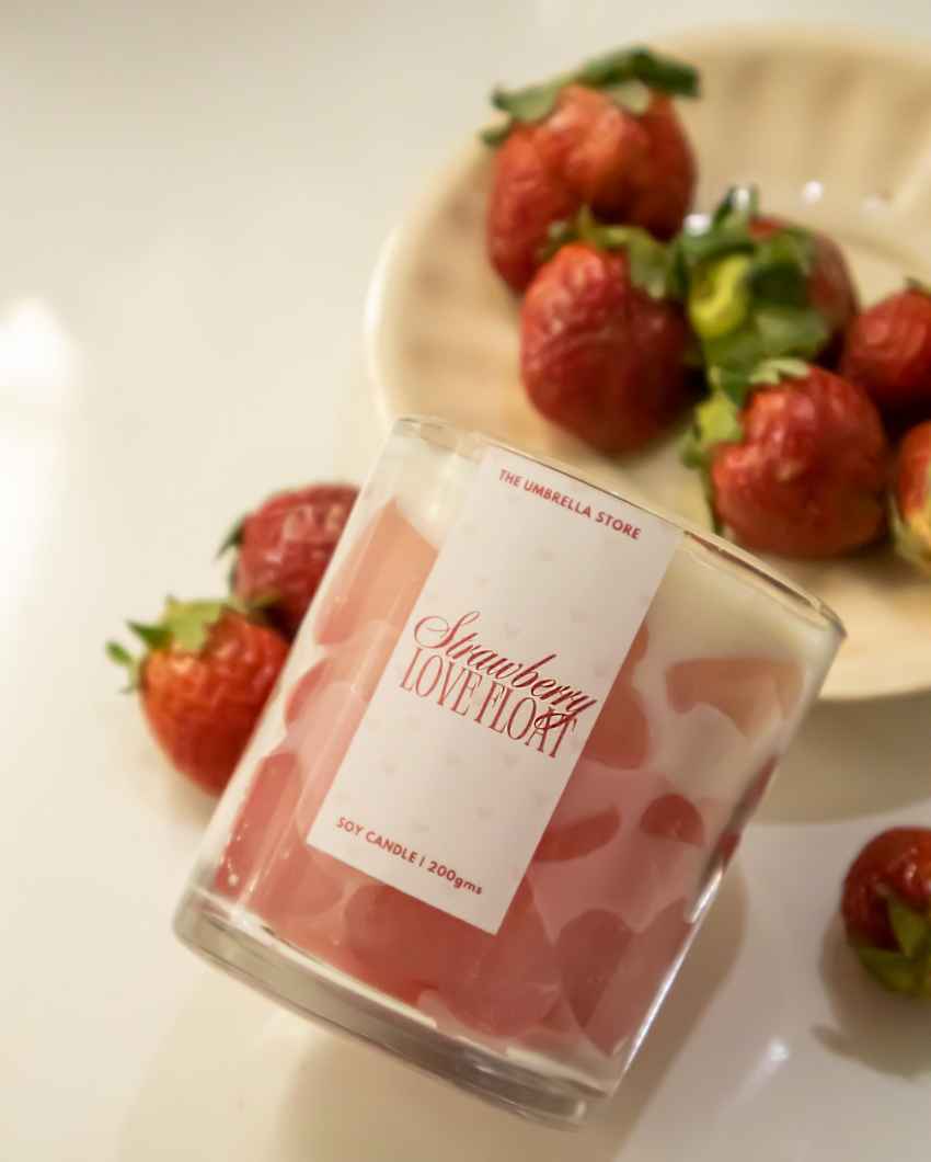 Romantic Bliss Strawberry Love Float White Scented Glass Jar Candle | 3 x 3 inches