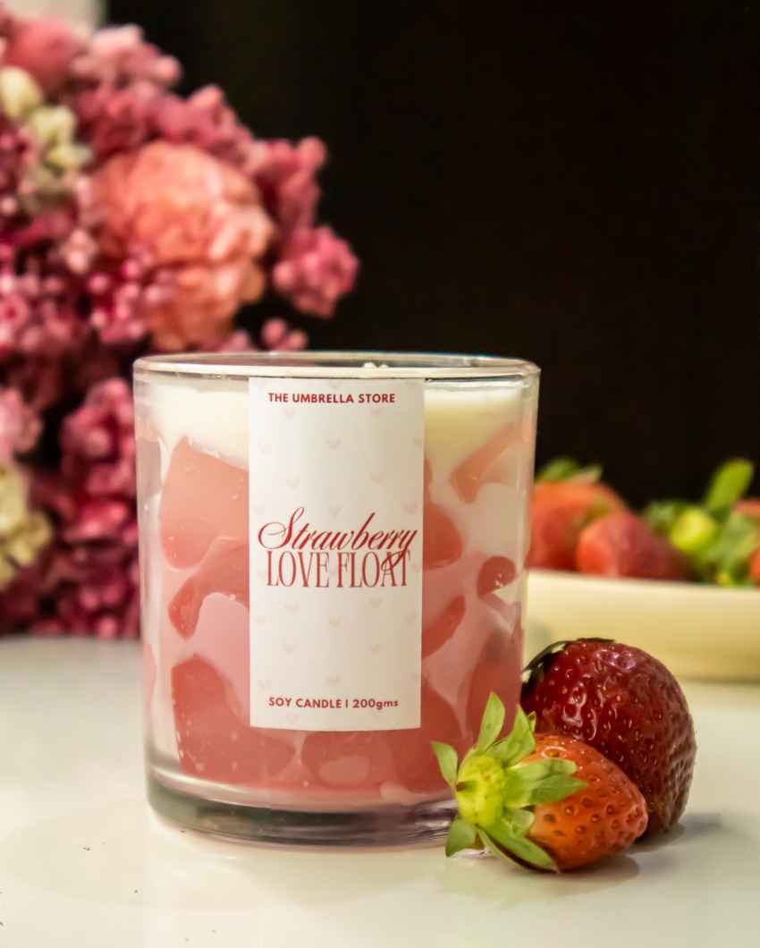 Romantic Bliss Strawberry Love Float White Scented Glass Jar Candle | 3 x 3 inches