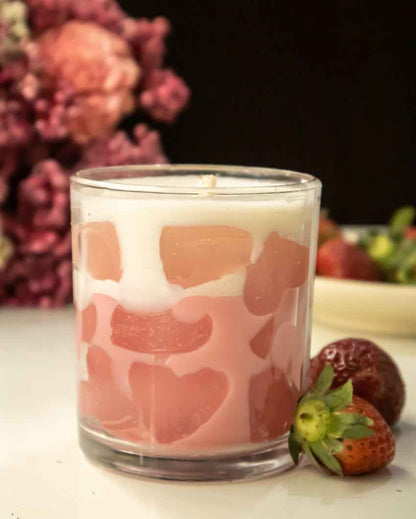 Romantic Bliss Strawberry Love Float White Scented Glass Jar Candle | 3 x 3 inches