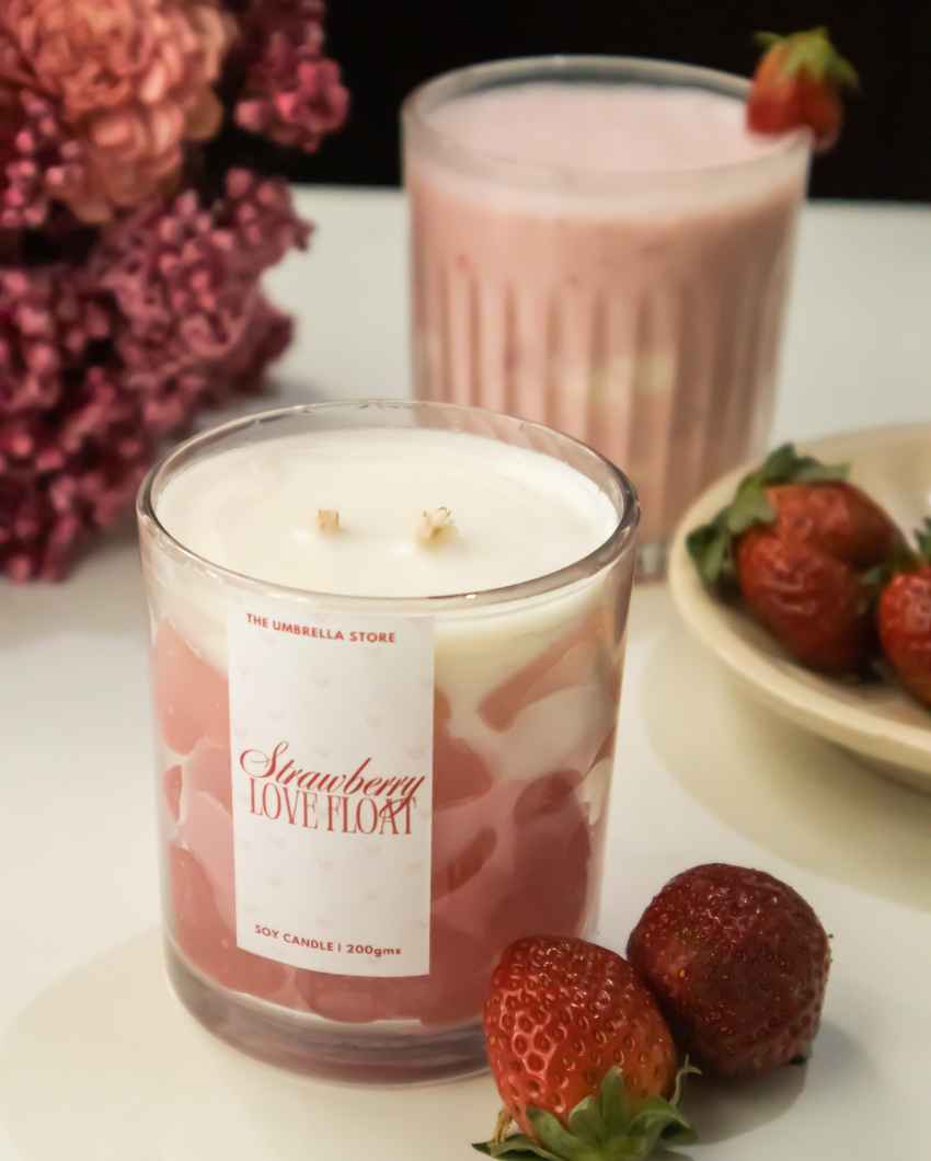 Romantic Bliss Strawberry Love Float White Scented Glass Jar Candle | 3 x 3 inches