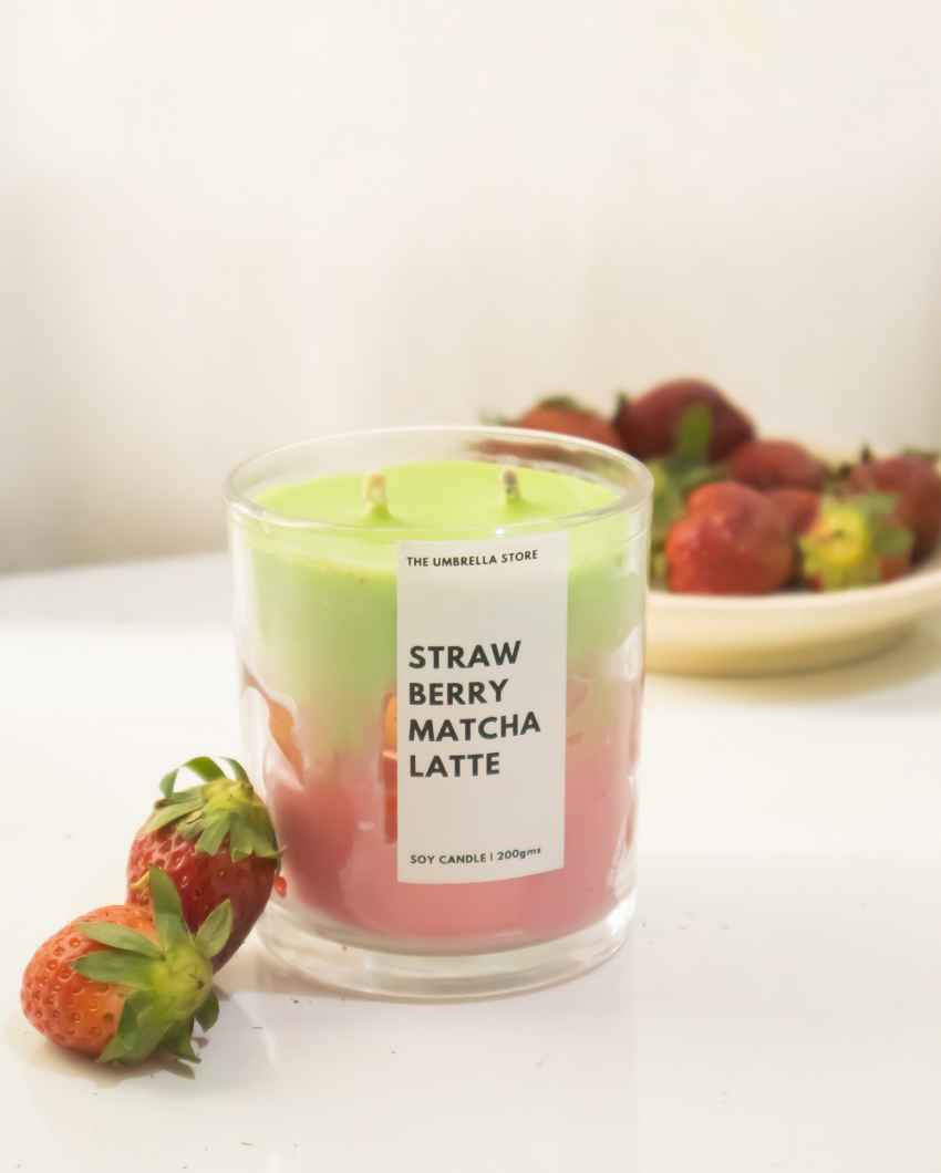 Refreshing Delight Strawberry Matcha Latte White Scented Glass Jar Candle | 3 x 3 inches