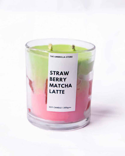 Refreshing Delight Strawberry Matcha Latte White Scented Glass Jar Candle | 3 x 3 inches