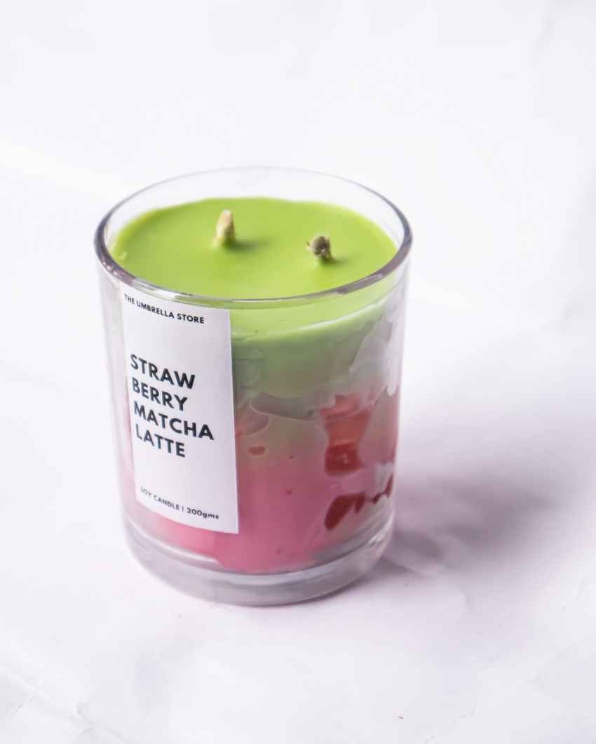 Refreshing Delight Strawberry Matcha Latte White Scented Glass Jar Candle | 3 x 3 inches