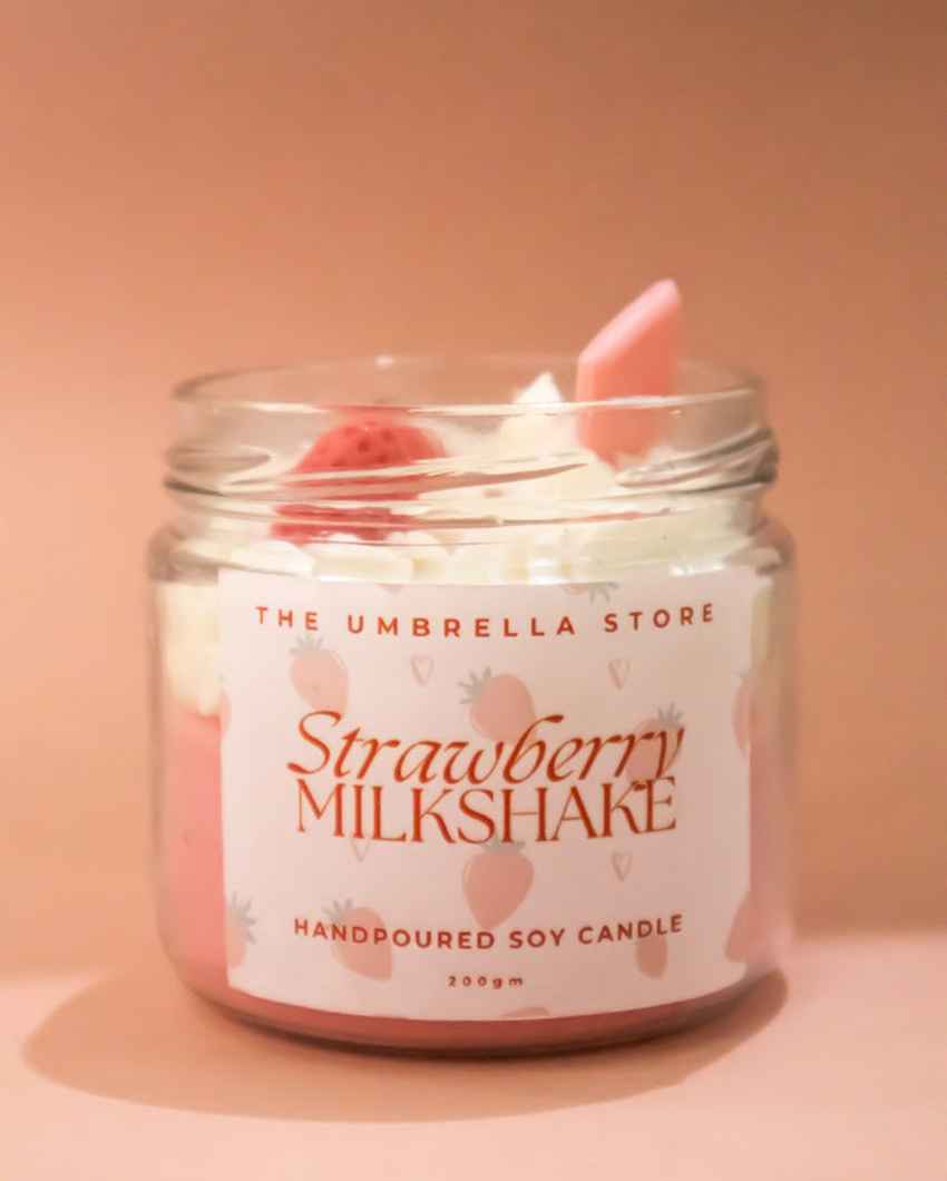 Whimsical Strawberry Milkshake Scented Jar Candle | 4 x 4 inches