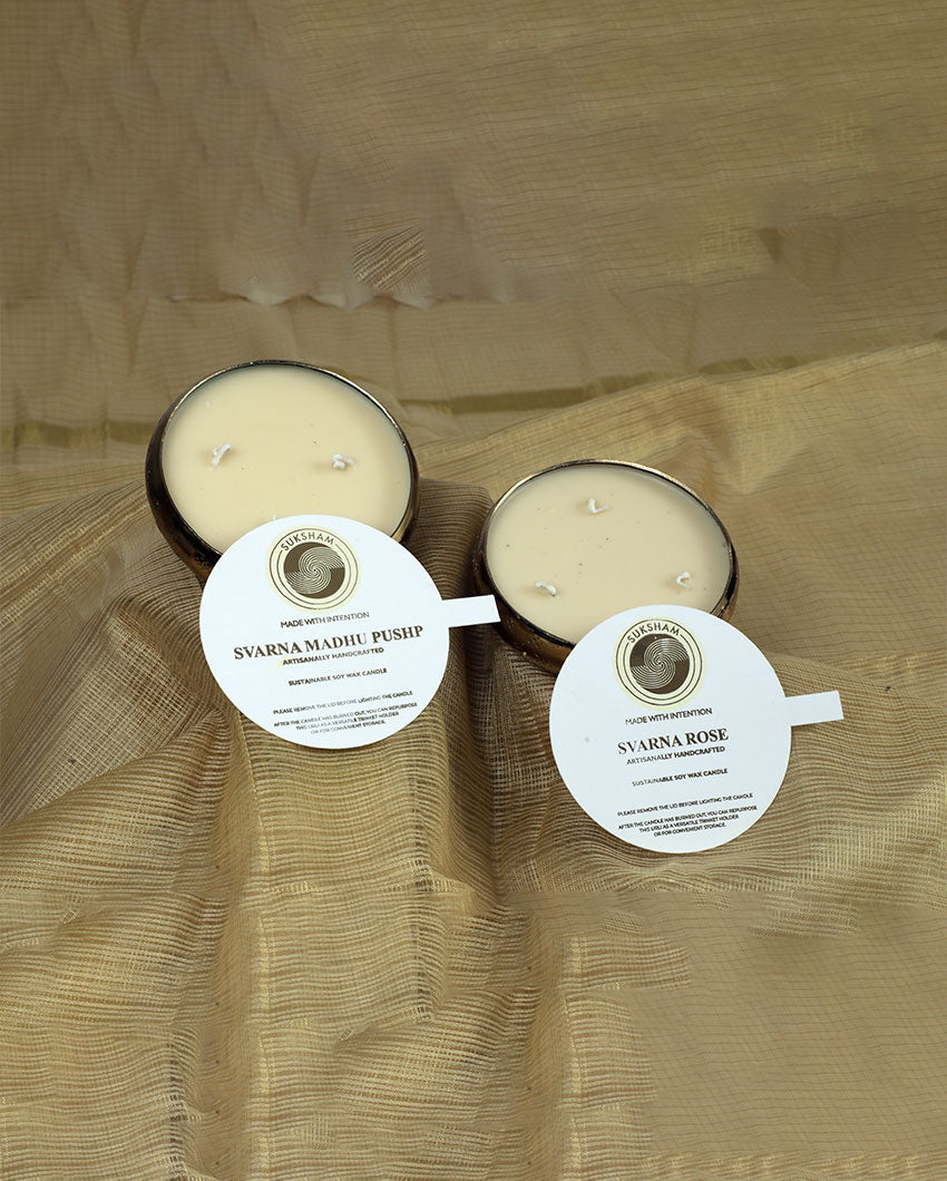 Madhupushp & Rose Soy Wax Tea Light Candle | Set of 2 | 10 x 13 cm / 4 x 5 inches