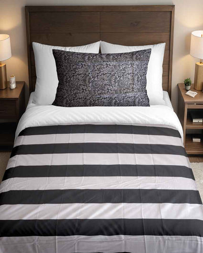 Luxurious Silky Touch Cotton Single Bed Flat Black & White Bedsheet with Pillow Cover | Pack of 2