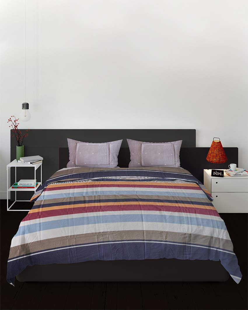 Premium Silky Touch Multicolor Checks & Stripes Super King Size Bedding Set | Pack of 3