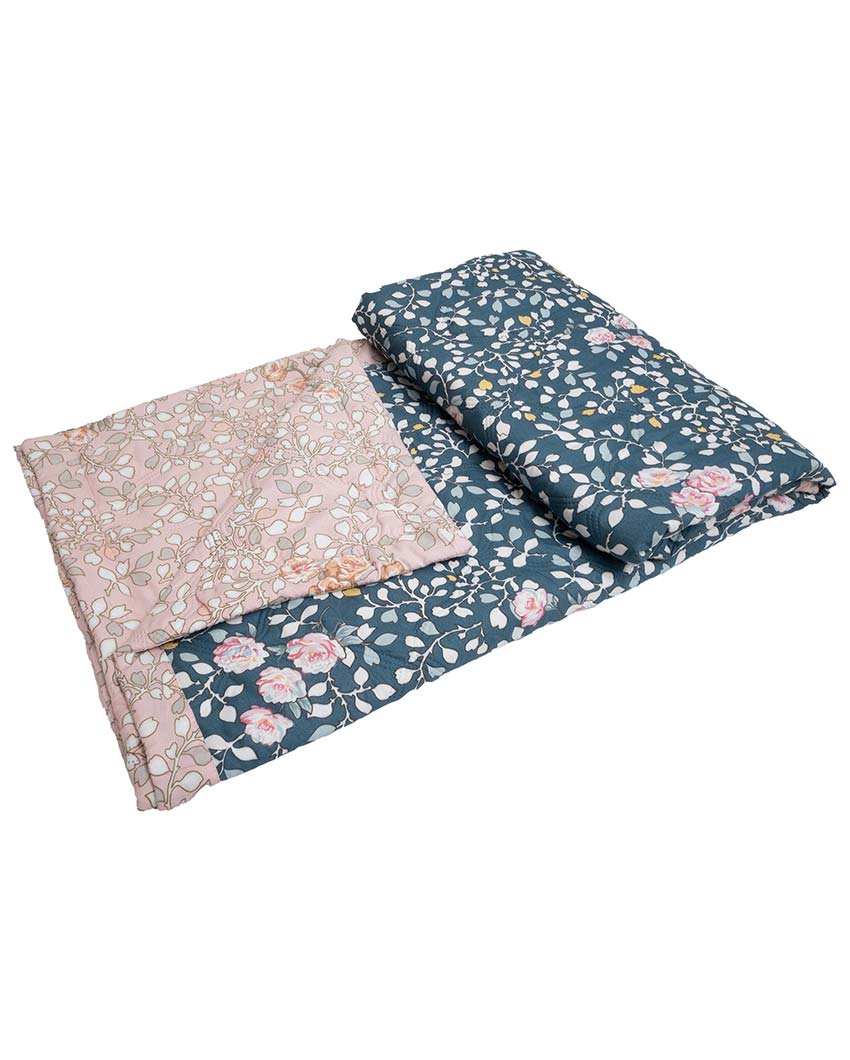 Flowers Art Printed Reversible & Cozy Single Bed Comforter | Set Of 2 | 90 x 60 inches
